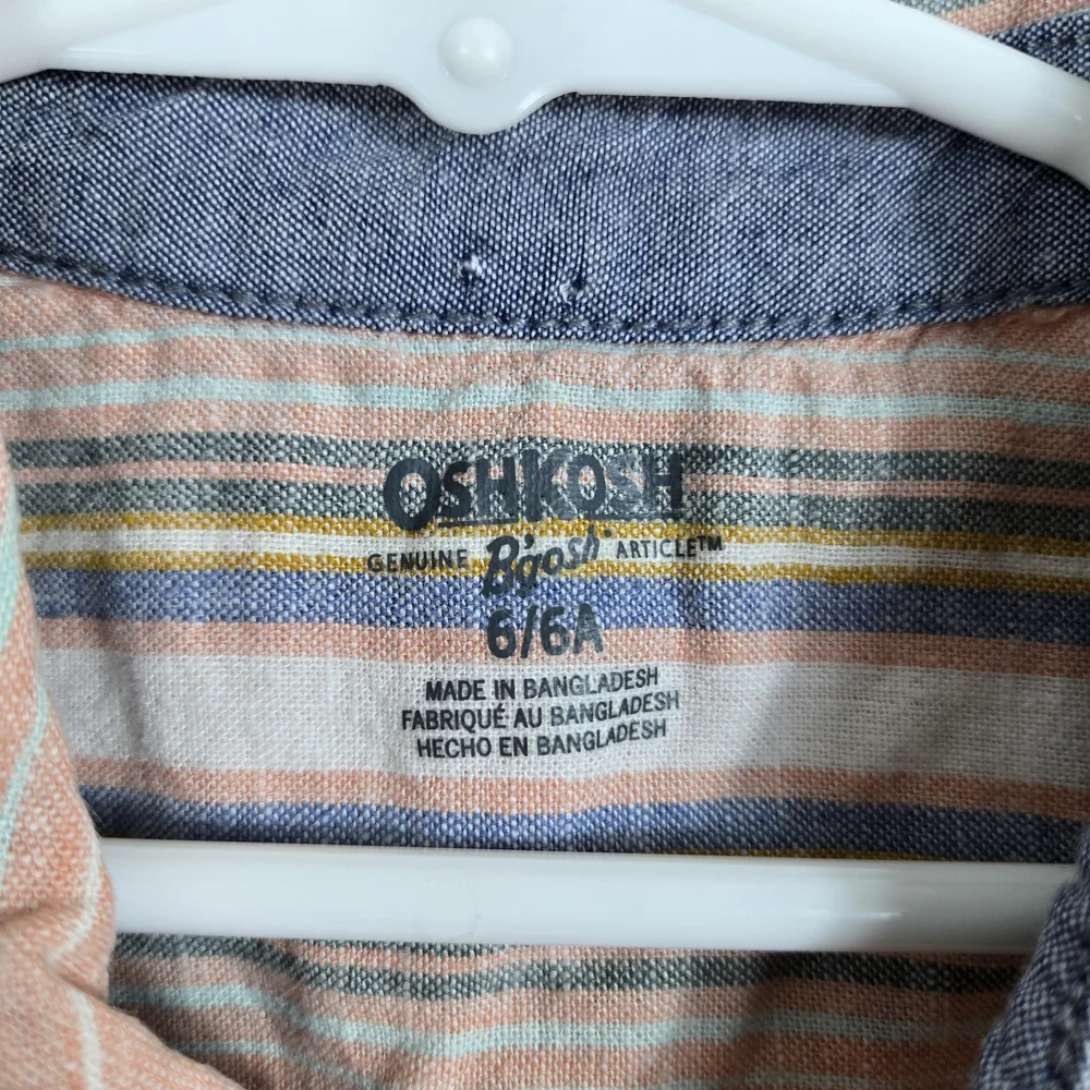 OshKosh Boys Pink Preppy Short Sleeve Striped Textured Button Shirt 6/6A‎ Summer